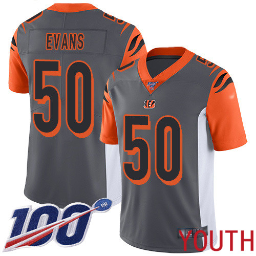 Cincinnati Bengals Limited Silver Youth Jordan Evans Jersey NFL Footballl #50 100th Season Inverted Legend->youth nfl jersey->Youth Jersey